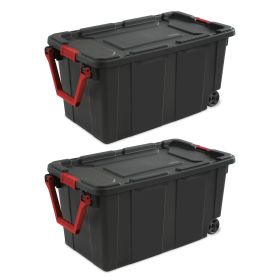 40 Gallon Wheeled Plastic Storage Bin; Black; Set of 2