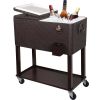 80 Quart Rattan Rolling Refrigerated Cart Ice Beer Beverage Cabinet on Wheels with Shelves