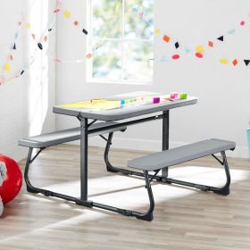 Folding Children's Activity Table; Gray Textured Surface; Steel and Plastic; Multi-Purpose; 33.11" x 40.94" x 21.85"