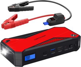 DBPOWER 800A Peak 18000mAh Portable Car Jump Starter (up to 7.2L Gas/5.5L Diesel Engine) Portable Battery Booster with LCD Screen (Red)