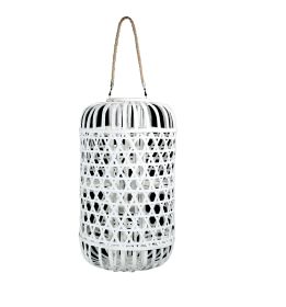 Wooden Lantern with Octagonal Cut Out and Rope Hanger; Large; White; DunaWest