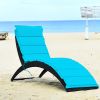 Folding Patio Rattan Lounge Chair Chaise Cushioned Portable Garden Turquoise