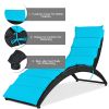 Folding Patio Rattan Lounge Chair Chaise Cushioned Portable Garden Turquoise