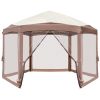 3*3.6m Khaki Top Fabric;  Dark Brown Edge;  White Bracket;  Hexagonal Arc Top Folding Shed;  6 Veils And Net Cloth;  With Black Bag;  Folding Shed