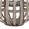 Lattice Design Round Lantern with Glass Hurricane Candle Holder; Small; Brown; DunaWest