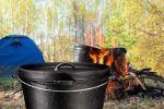 3 Legged Pre-Seasoned Cast Iron Camping Flanged lid Deep Dutch Oven; 6 Quart w/ Metal Bail Handle