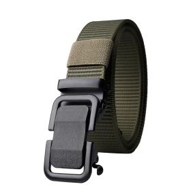 Men's Belt Automatic Metal Buckle Nylon Canvas Webbing Belt Outdoor Work Belt; Nylon Belt With Click Buckle (Color: Army Green)