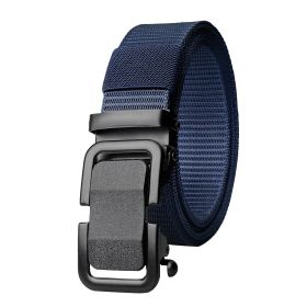 Men's Belt Automatic Metal Buckle Nylon Canvas Webbing Belt Outdoor Work Belt; Nylon Belt With Click Buckle (Color: Navy)