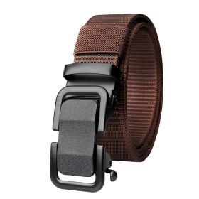 Men's Belt Automatic Metal Buckle Nylon Canvas Webbing Belt Outdoor Work Belt; Nylon Belt With Click Buckle (Color: brown)