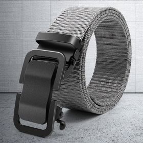 Men's Belt Metal Automatic Buckle Toothless Buckle Casual Nylon Canvas Belt Youth Trend Belt (Color: Silver Gray)