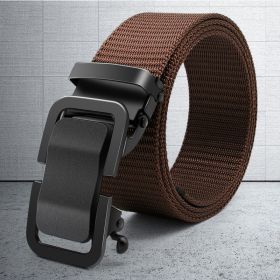 Men's Belt Metal Automatic Buckle Toothless Buckle Casual Nylon Canvas Belt Youth Trend Belt (Color: coffee)