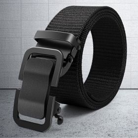 Men's Belt Metal Automatic Buckle Toothless Buckle Casual Nylon Canvas Belt Youth Trend Belt (Color: Black)