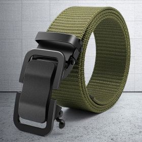 Men's Belt Metal Automatic Buckle Toothless Buckle Casual Nylon Canvas Belt Youth Trend Belt (Color: Army Green)