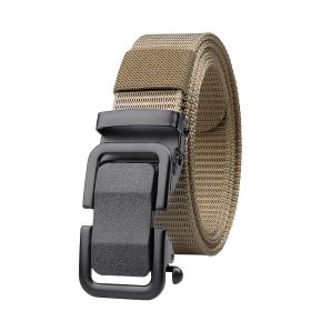 Men's Belt Automatic Metal Buckle Nylon Canvas Webbing Belt Outdoor Work Belt; Nylon Belt With Click Buckle (Color: Khaki)