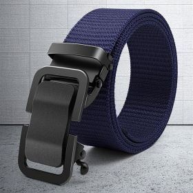 Men's Belt Metal Automatic Buckle Toothless Buckle Casual Nylon Canvas Belt Youth Trend Belt (Color: Sea Blue)