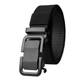 Men's Belt Automatic Metal Buckle Nylon Canvas Webbing Belt Outdoor Work Belt; Nylon Belt With Click Buckle (Color: Black)