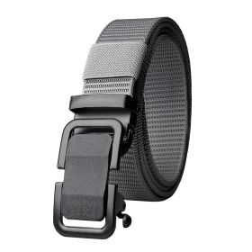 Men's Belt Automatic Metal Buckle Nylon Canvas Webbing Belt Outdoor Work Belt; Nylon Belt With Click Buckle (Color: Gray)