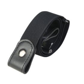 Men's Adjustable Black Elastic Stretch Comfortable Concealed Belt For Jeans Pants (Color: Black)