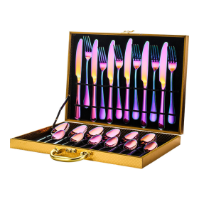 Elegant Western High-End Stainless Steel Tableware 24 Piece Set (Color: Colorful)