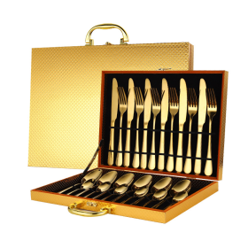 Elegant Western High-End Stainless Steel Tableware 24 Piece Set (Color: Gold)