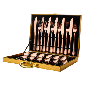 Elegant Western High-End Stainless Steel Tableware 24 Piece Set (Color: Rose Gold)