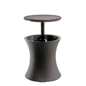 Patio Furniture Rattan Style Patio Beverage Cooler Bar Table (Color: brown)