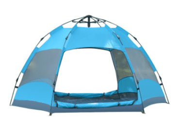 Automatic Hexagonal Tent Multi-Person Double-Layer Outdoor Camping Rain Tent (Color: Blue)