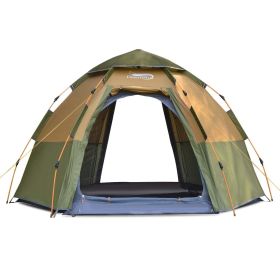 Automatic Hexagonal Tent Multi-Person Double-Layer Outdoor Camping Rain Tent (Color: Khaki)