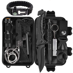 Camping Hiking Outdoor Emergency Survival Kit (Color: Black B)