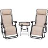 3PC Zero Gravity Reclining Lounge Chairs Pillows Table Portable Folding