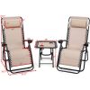 3PC Zero Gravity Reclining Lounge Chairs Pillows Table Portable Folding