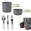 5Pcs Camping Cookware Mess Kit with Lightweight Aluminum Pot Bowl Forks Spoons Knives and Carry Mesh Bag for Outdoor Camping Hiking and Picnic